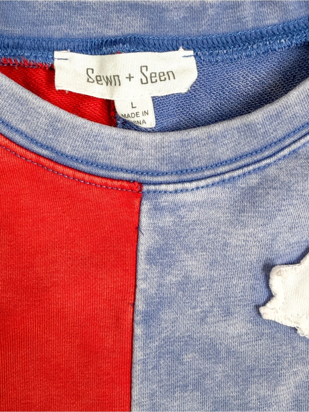 Sewn + Seen USA Flag Patchwork Sweatshirt Large Patriotic American Summer July 4 - Picture 3 of 7